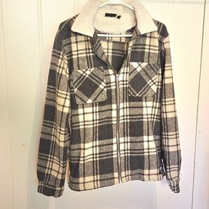 Wesc Gray Cream Plaid Zipper Jacket Size L Pockets Swedish Very Good Condition